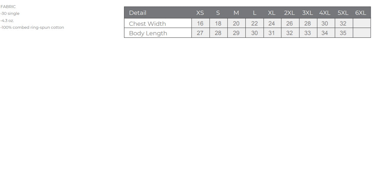 Foul Play Records - T Shirt size chart