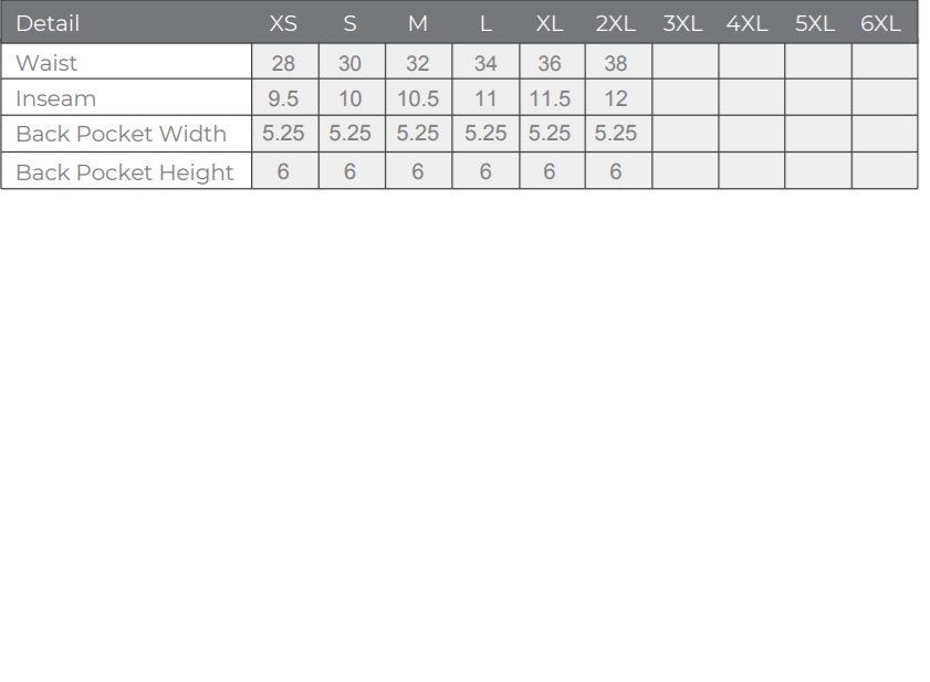 Foul Play Records - Fleece Shorts size chart