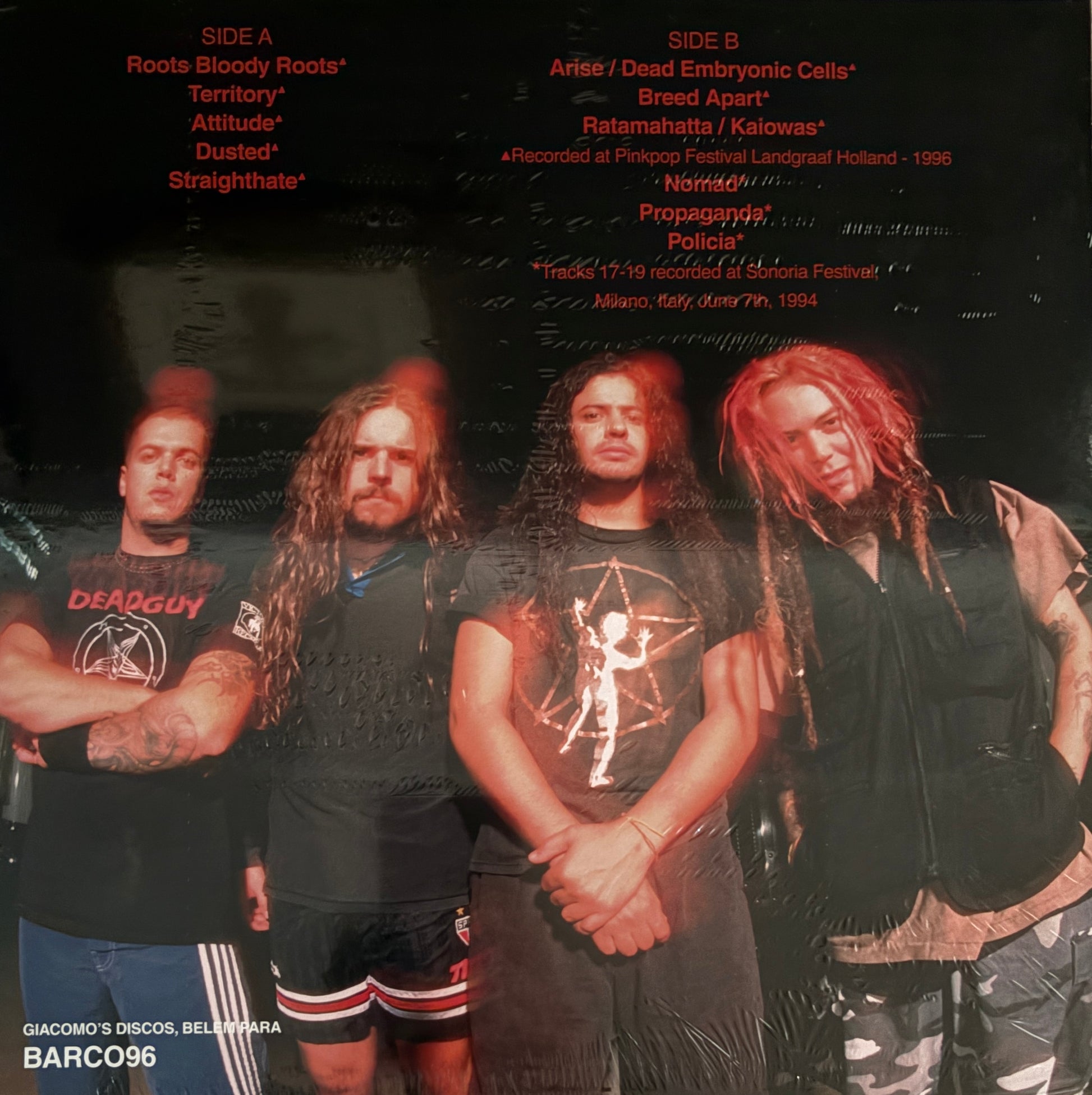 Sepultura - Roots Tour '96 vinyl album back cover