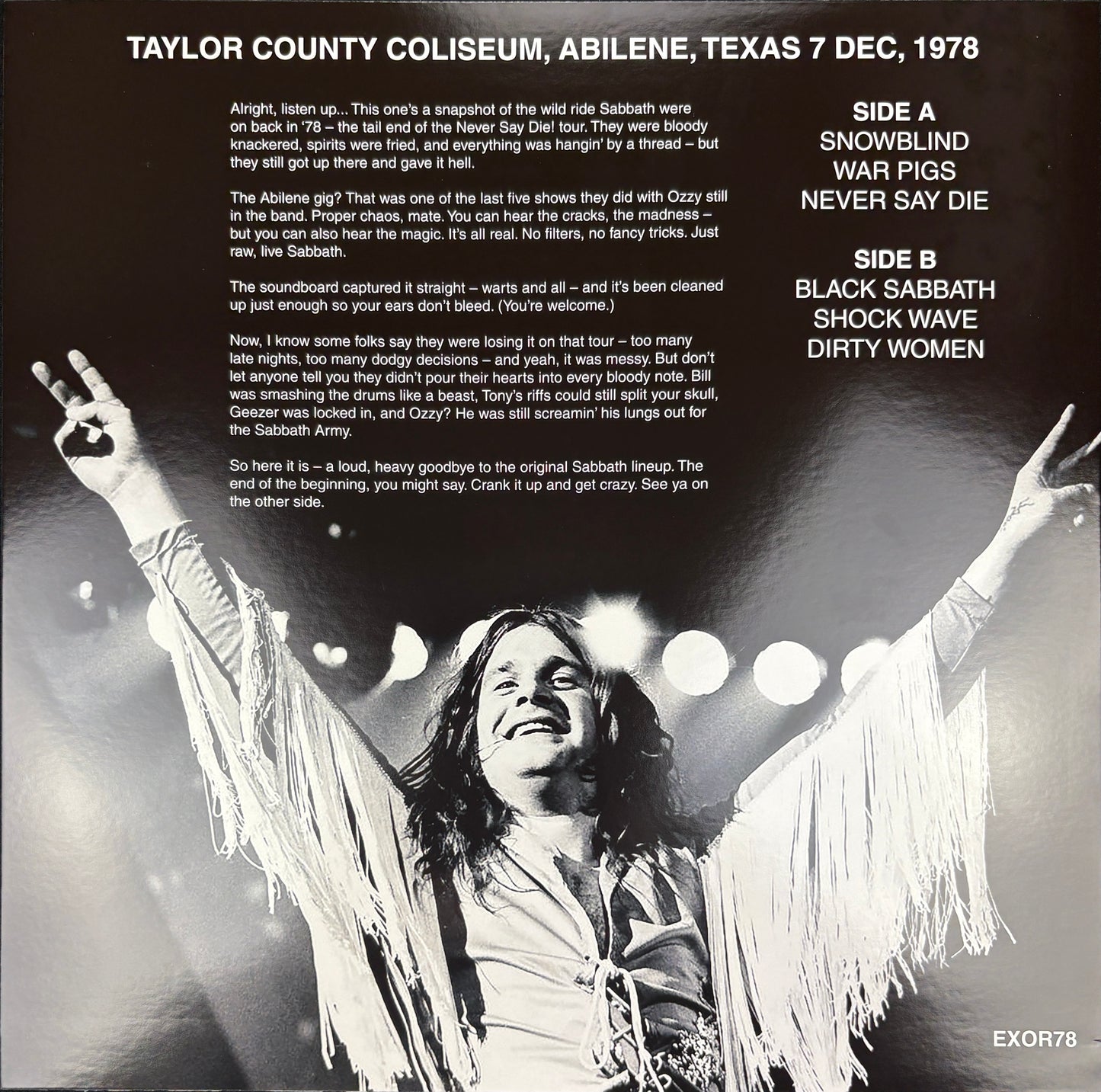 Black Sabbath - The Exorcist vinyl album back cover