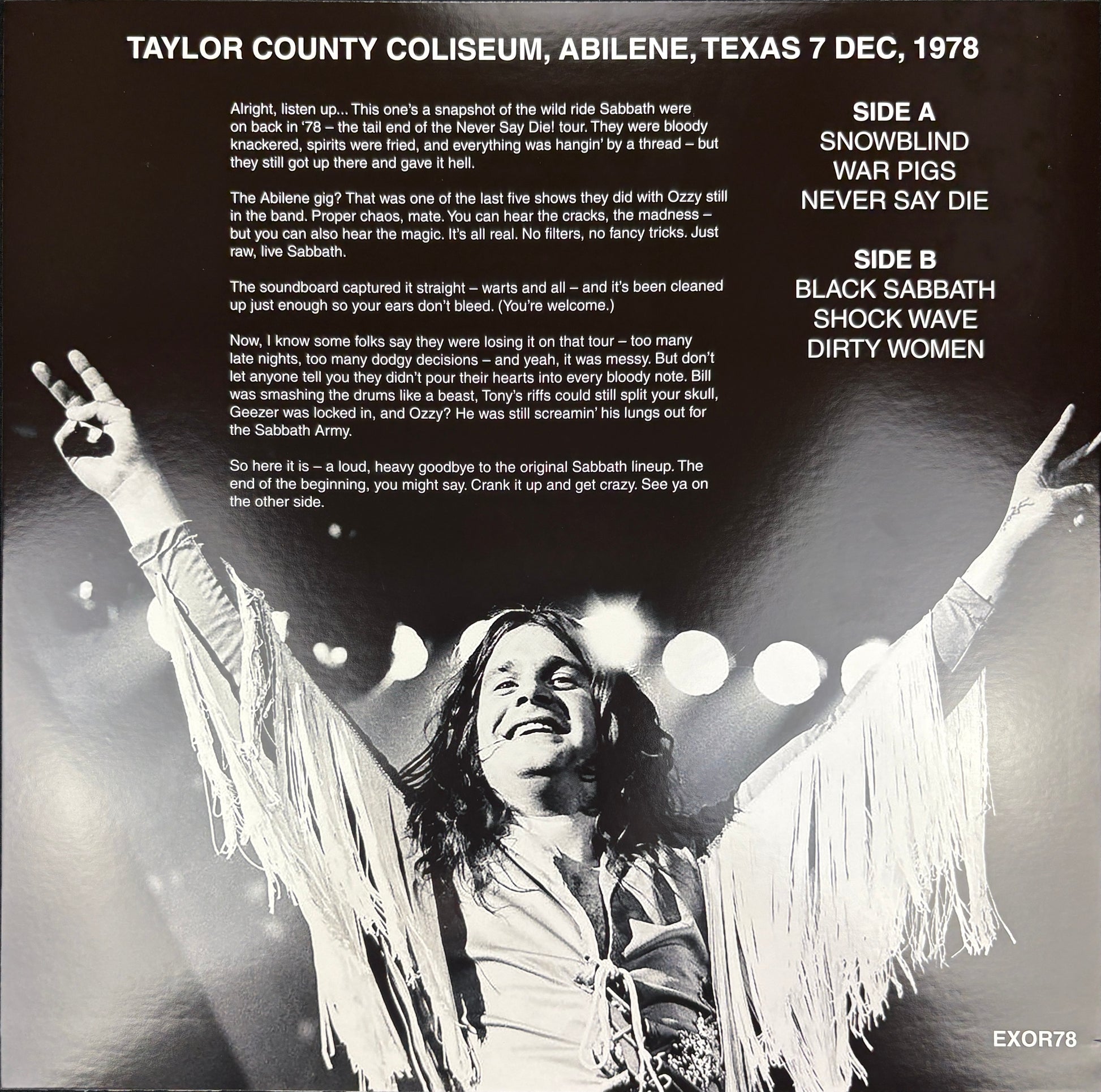 Black Sabbath - The Exorcist vinyl album back cover