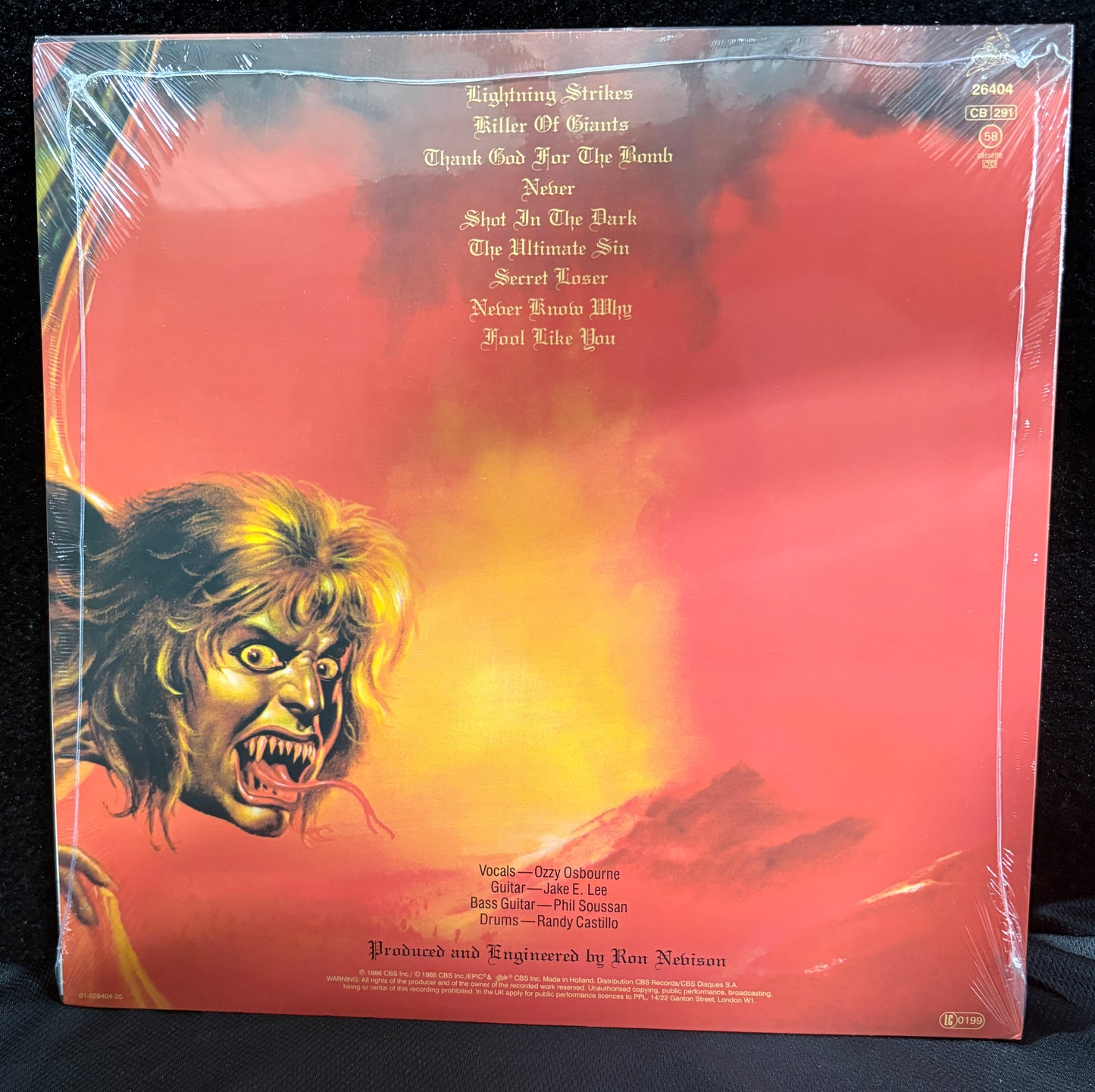 Ozzy Osbourne - The Ultimate Sin vinyl record back cover